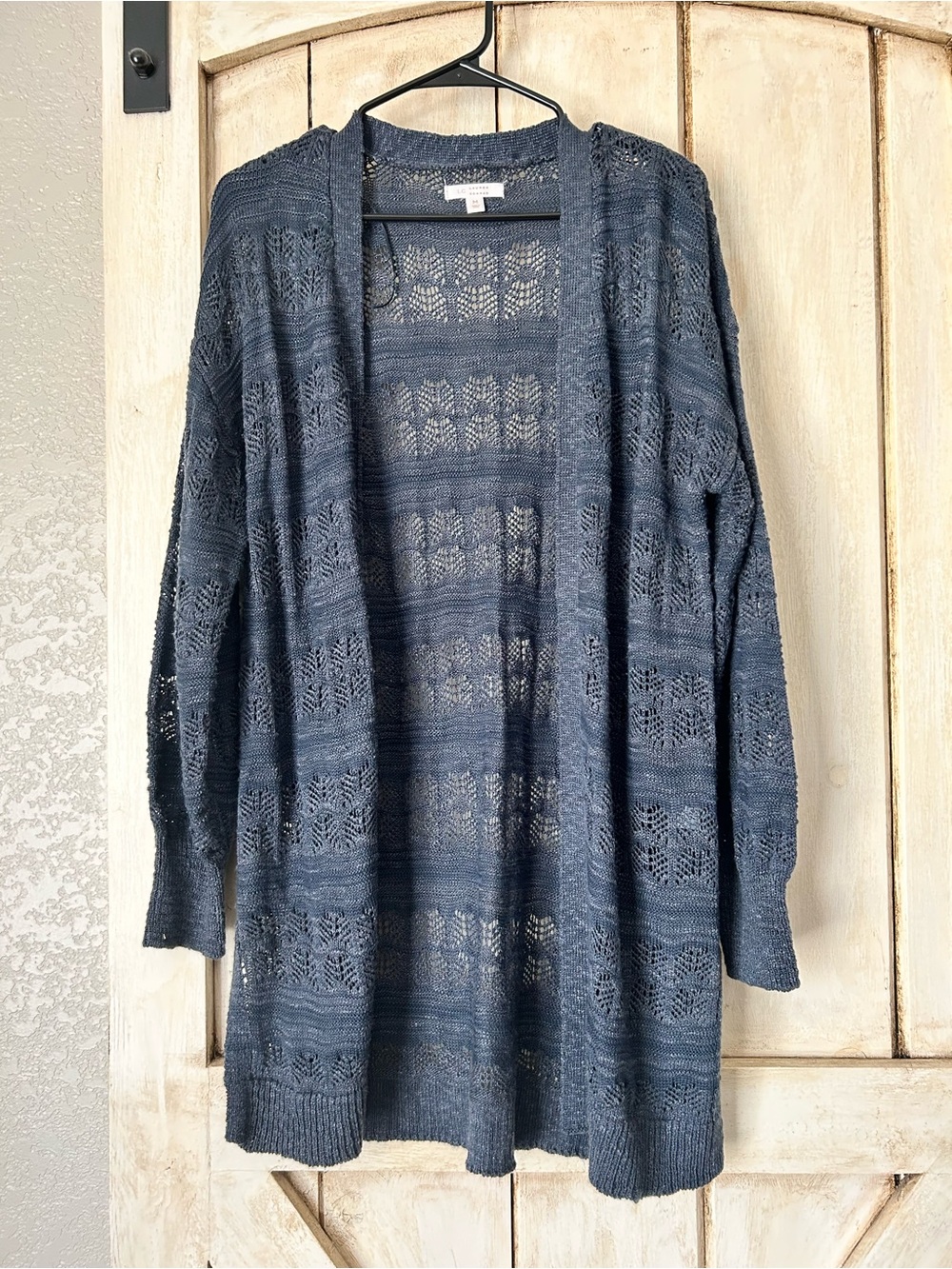 LC Lauren Conrad Navy Open-Front Lace Knit Cardigan